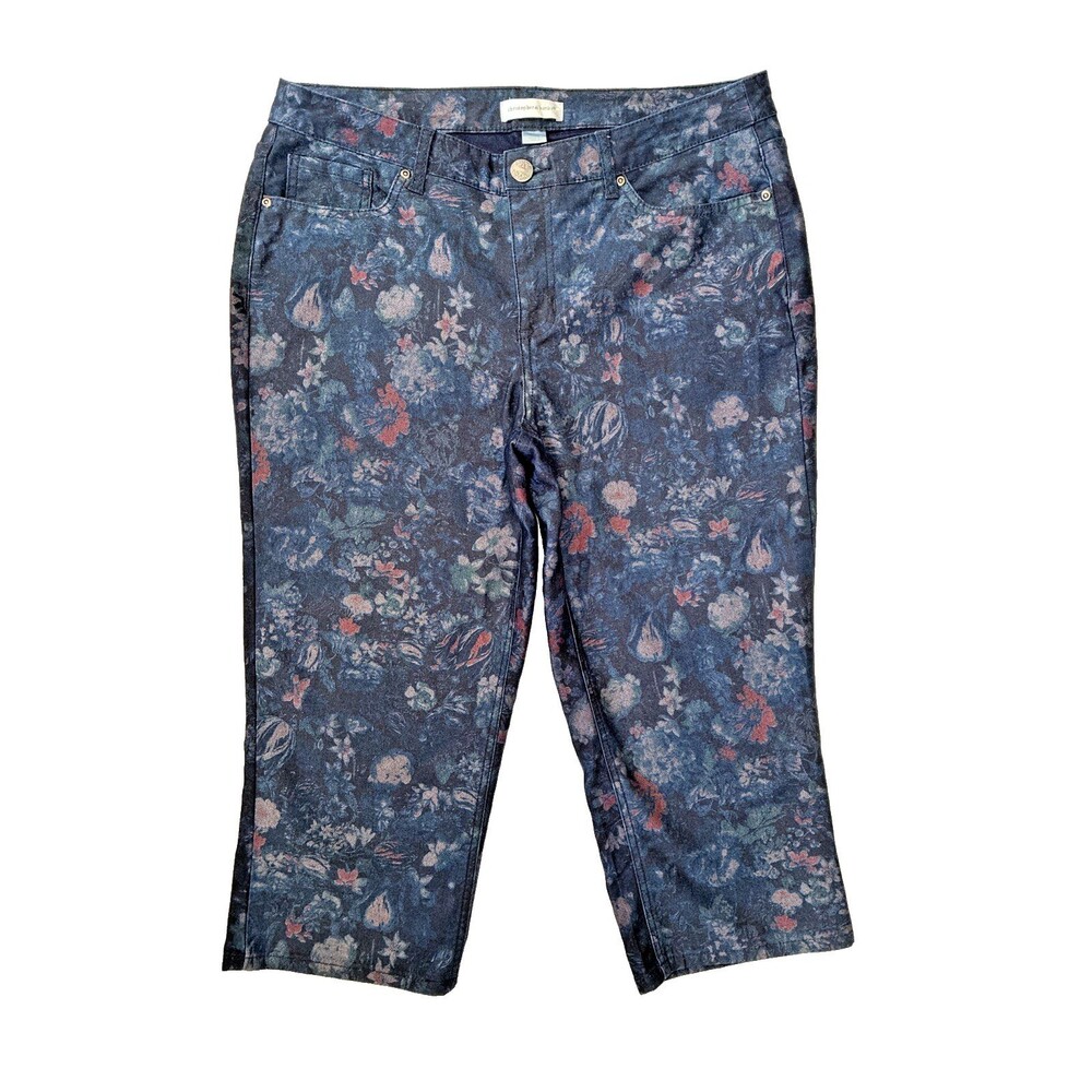 Christopher & Banks Dark Red Blue Printed Floral Twill Capri Cropped Pants Sz 12